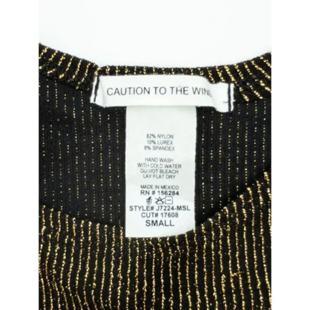 Caution To The Wind Crop‎ Tank Top Gold Metallic Striped Size S Party Festival